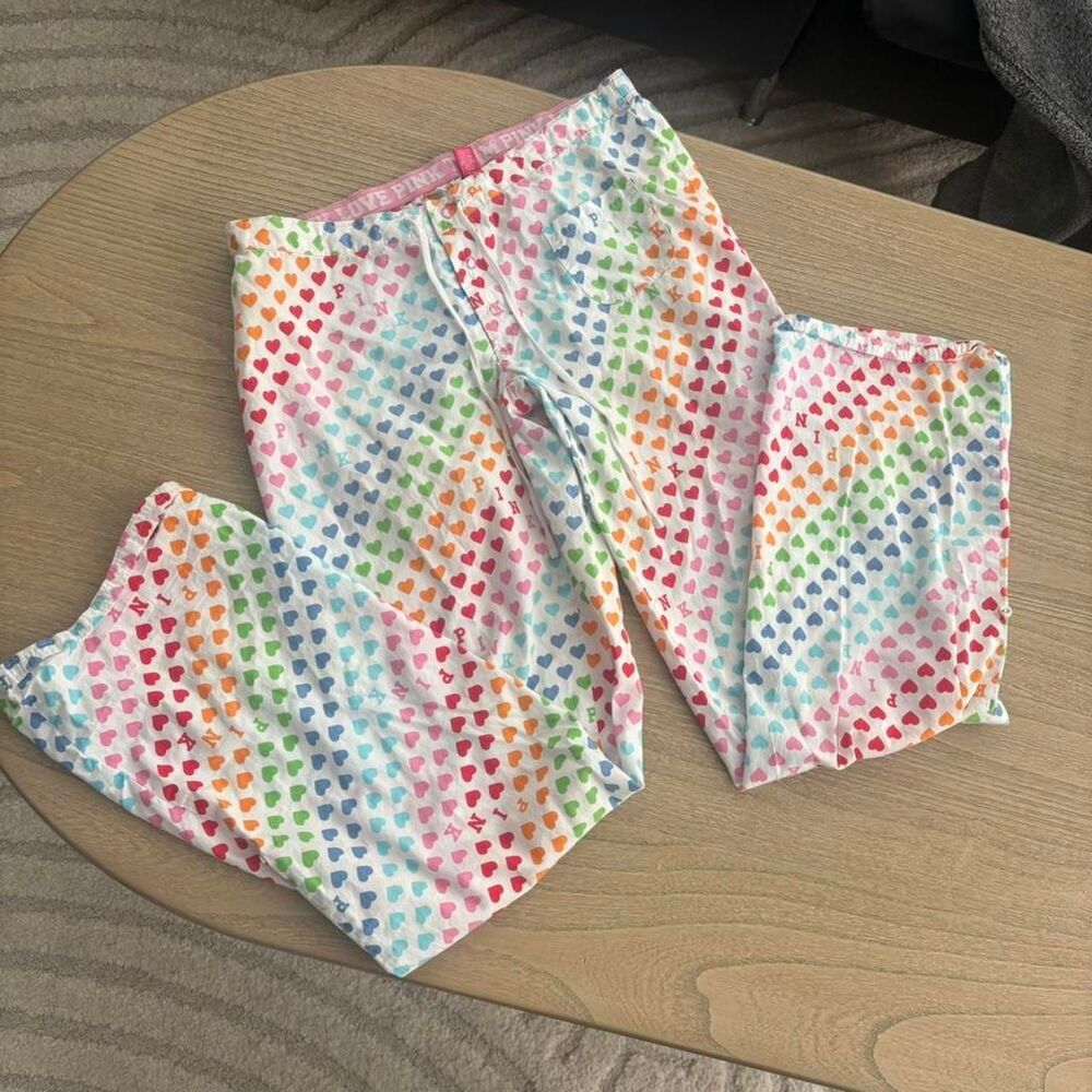 Victoria Secret Pink Colorful Heart Y2K Low Waisted Pajama Pants XS